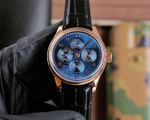 Swiss Replica IWC Portuguese Perpetual Calendar SS Blue Dial Black Leather Watch